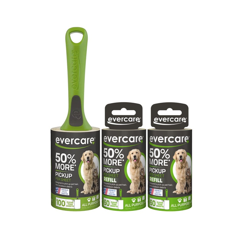 Evercare Pet Hair Extra Sticky Lint Roller with 2 Refills, New Ergo Grip, 220 Total Sheets (220 Sheets) (220 Sheets)