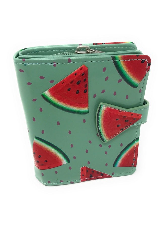 Shag Wear Small Watermelon Fruit Wallet For Women And Teen Girls Vegan Faux Leather 4.5 Green  - Image 1