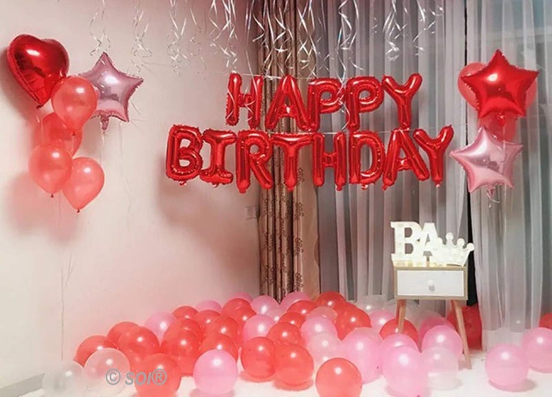 SOI Balloons For Birthday Decoration | Red Pink Balloons Birthday Decoration | Balloons For Birthday Pink | Happy Birthday Balloons - Image 1