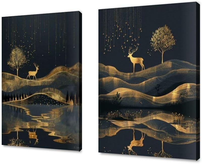 تابلوات حائط غزل و اشجار ذهبى و اسود مقاس 60 * 85 سم (طباعه على قماش – لوحة مودرن) من Sphere Art SAL6-M