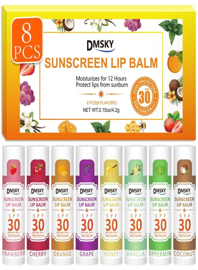 DMSKY SPF 30 Sunscreen lip balm, SPF Lip Balm Bulk Travel Size, Broad Spectrum UVA/UVB Protection, Bulk Lip Sunscreen for Dry Cracked Lips-8 Pcs - Image 1