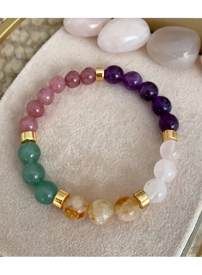 Goolsky 1pc Natural Stone Good Luck Bracelet for Women – Simple Style with Citrine, Tiger Eyes, Amethyst – September Birthstone Luxury Jewelry Gift for Daily & Banquet Occasions, Lucky Charm - Image 1
