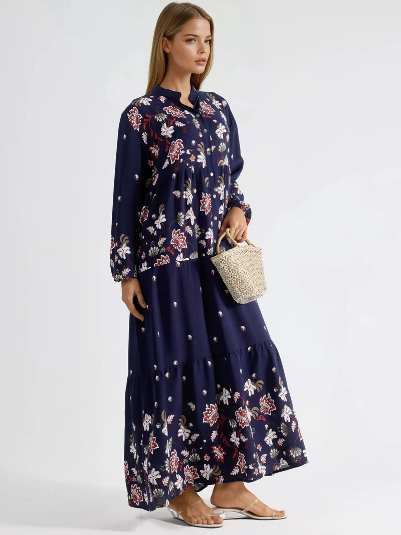 هيكاب Patterned V-Neck Maxi Dress