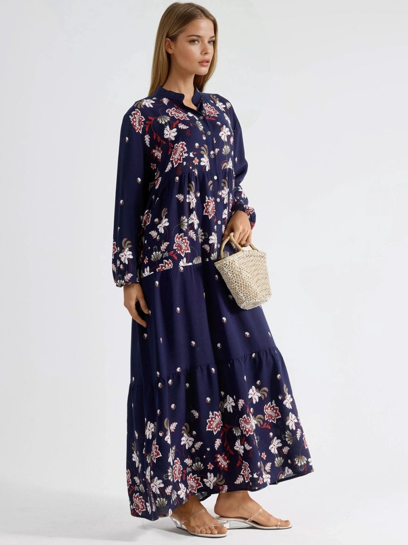HICCUP Patterned V-Neck Maxi Dress - Image 1