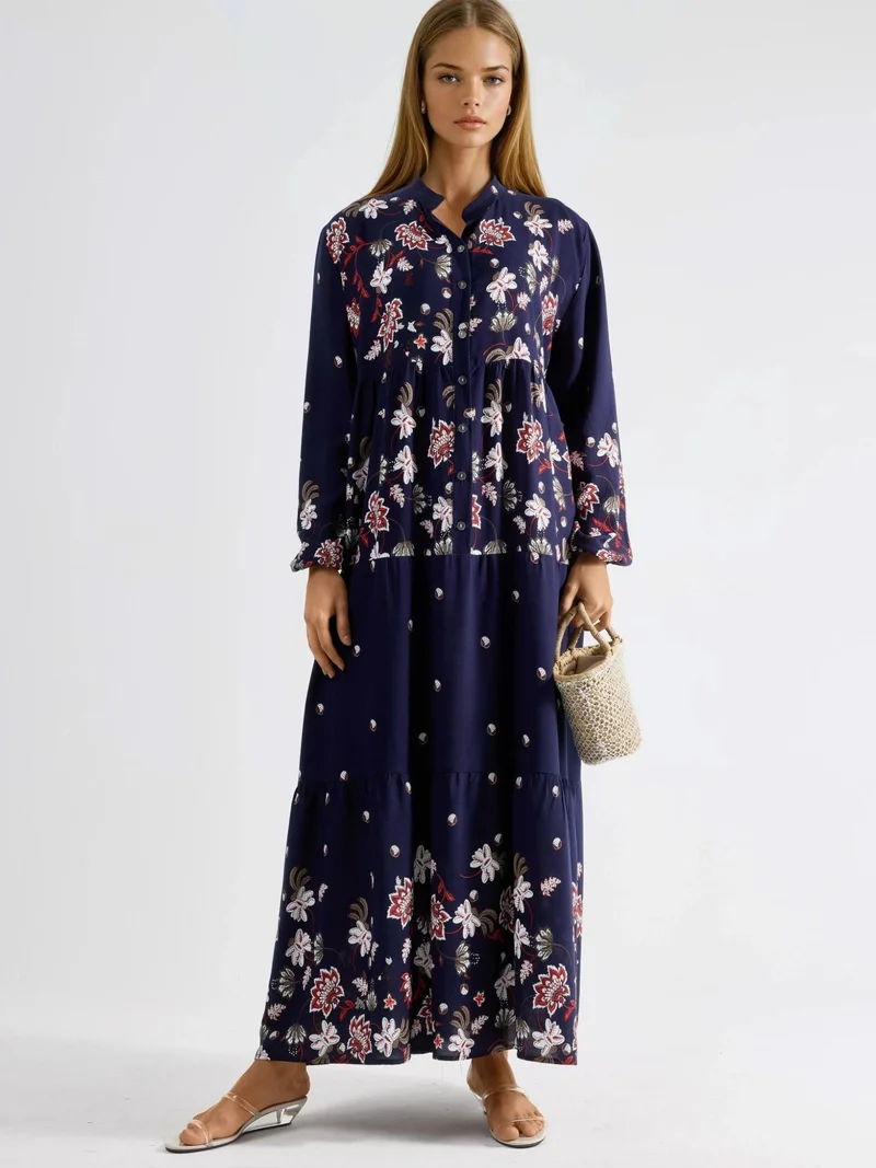 هيكاب Patterned V-Neck Maxi Dress