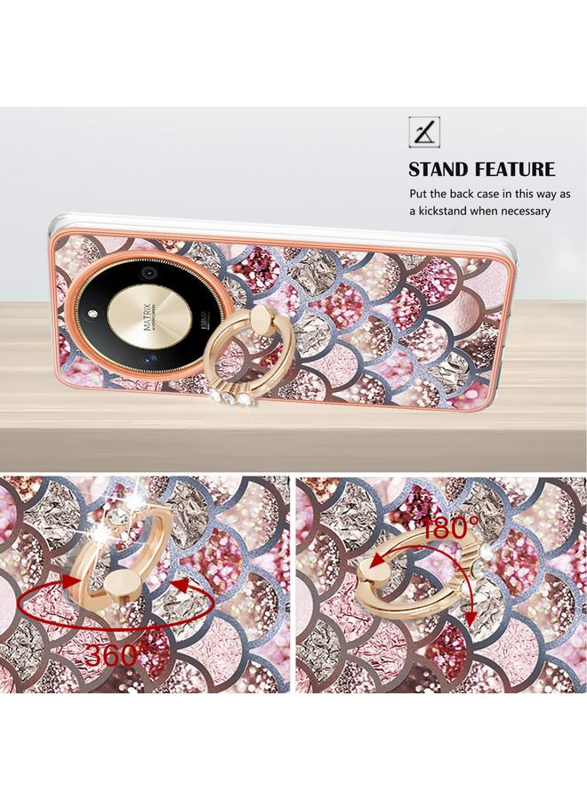 S-TOP Case For Honor X9b Electroplating Pattern IMD TPU Shockproof Case with Rhinestone Ring Holder - Image 3