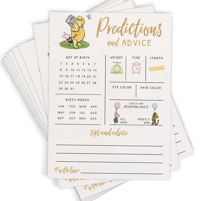 Printed Party Baby Predictions Advice Cards Classic Pooh Theme Winnie Baby Shower Game for Guests Gender Reveal Activity for Boy or Girl Activity 30 Pack
