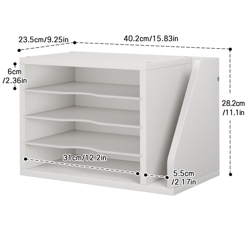 Creso hom File Organizer Desktop, Wood Desk Organizer with 3 Adjustable Shelves, Mail Paper Sorter for Office, Home, File Holders for Envelopes, Mail Supplies or Magazines, White - Image 2