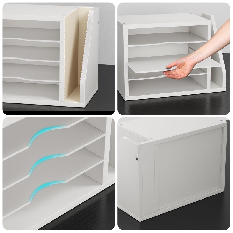 Creso hom File Organizer Desktop, Wood Desk Organizer with 3 Adjustable Shelves, Mail Paper Sorter for Office, Home, File Holders for Envelopes, Mail Supplies or Magazines, White - Image 5