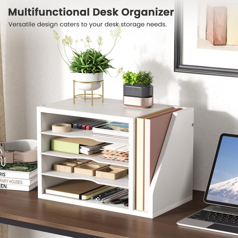 Creso hom File Organizer Desktop, Wood Desk Organizer with 3 Adjustable Shelves, Mail Paper Sorter for Office, Home, File Holders for Envelopes, Mail Supplies or Magazines, White - Image 3