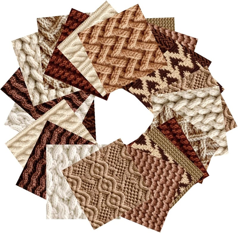 DESEACO 24 Sheets Knitting Wool Decorative Scrapbooking Paper Pad 6x6 Craft Paper Single-Side Card Making Supplies for Junk Journal, Holiday Journaling, Brown, Earth Tone and White - Image 5