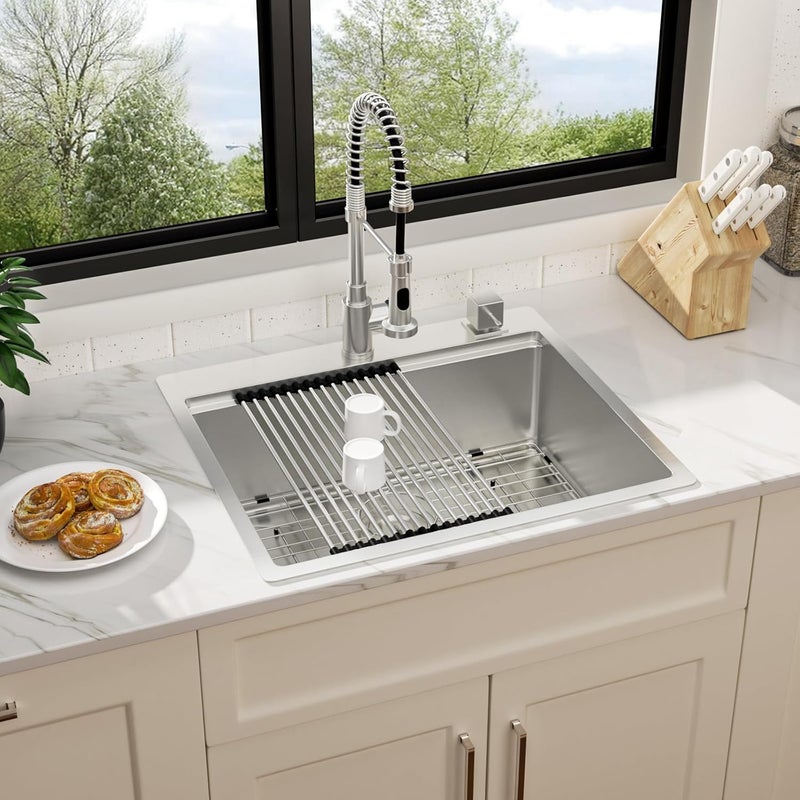 Lepuday 25 Inch Drop In Kitchen Sink 25x22 Inch Workstation Kitchen Sinks Stainless Steel Single Bowl 16 Gauge Topmount Sink 9" Deep Basin - Image 3