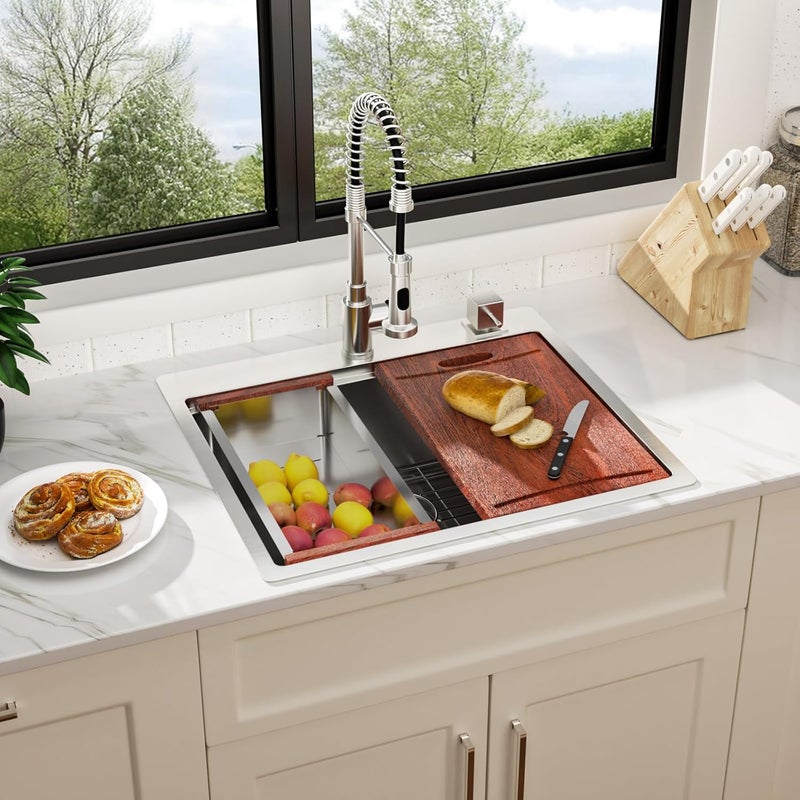 Lepuday 25 Inch Drop In Kitchen Sink 25x22 Inch Workstation Kitchen Sinks Stainless Steel Single Bowl 16 Gauge Topmount Sink 9" Deep Basin - Image 2