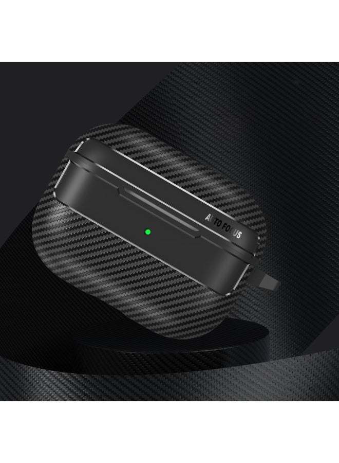 Compatible with airpods pro 3 case 2025 3rd Generation Protective Cover Carbon Fiber Grain Style with Lock Clip, TPU Rugged Men/Women Cases for airpods pro3 (Carbon Fiber) - Image 3