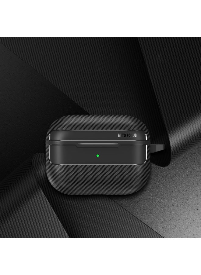 Compatible with airpods pro 3 case 2025 3rd Generation Protective Cover Carbon Fiber Grain Style with Lock Clip, TPU Rugged Men/Women Cases for airpods pro3 (Carbon Fiber) - Image 2
