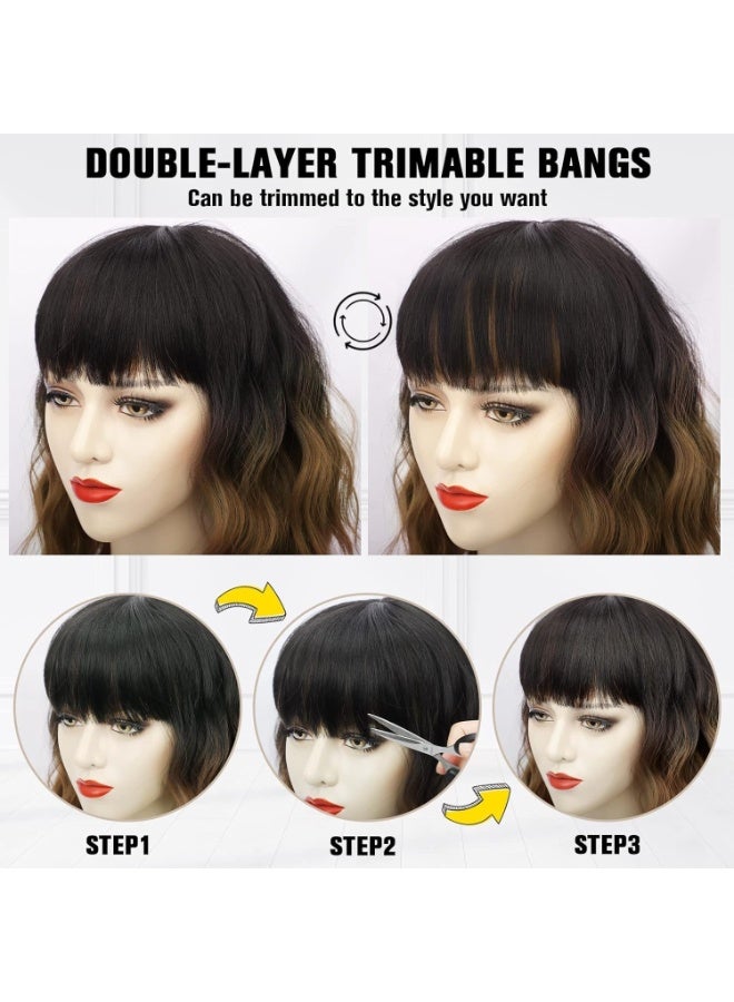 Short Wavy Wig with Bangs for Women Shoulder Length Bob Curly Women's Charming Synthetic Wigs with Natural Wavy Black To Brown Heat Resistant Hair for Daily Party Use - Image 5