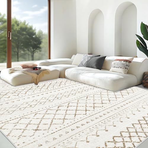 Aoyaomi Area Rug Living Room Rugs 8x10 - Large Soft Boho Geometric Rug, Non-Slip Foldable Washable Rugs Non Shedding Morden Indoor Floor Carpet for Living Bedroom Office Dining Room (Brown,8' x 10') - Image 1