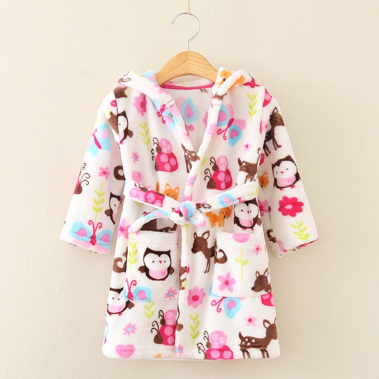 Hooded Flannel Bathrobe for Infants – Cartoon Design Baby Pajamas 1-3 Years - Image 1
