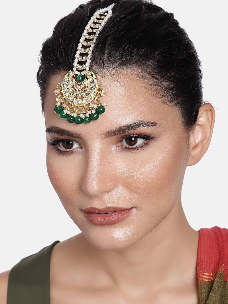 PEORA تيكا مانغ تikka ماثا باتي مزينة بالذهب ومزينة بكندنا وبيرل مزيف للنساء - Image 3