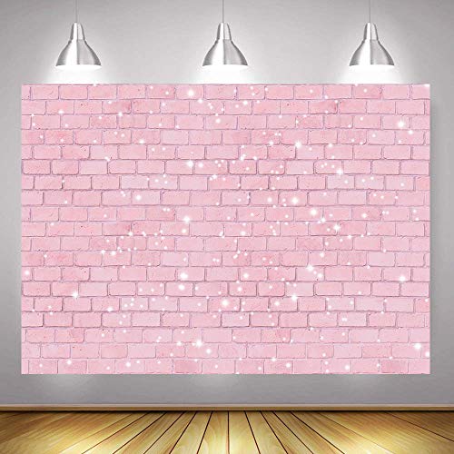 Qian Retro Pink Glitter Brick Wall Photography Backdrop 5x3ft Girl Happy Birthday Party Photo Background Baby Shower Bridal Shower Wedding Newborn Banner Cake Table Decorations Photo Booth Props - Image 4