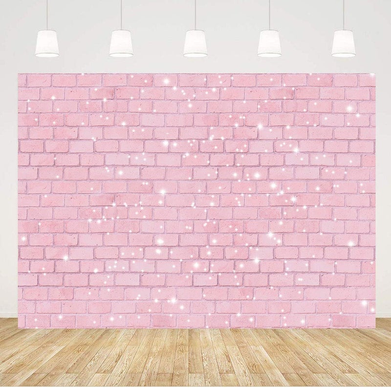 Qian Retro Pink Glitter Brick Wall Photography Backdrop 5x3ft Girl Happy Birthday Party Photo Background Baby Shower Bridal Shower Wedding Newborn Banner Cake Table Decorations Photo Booth Props - Image 2