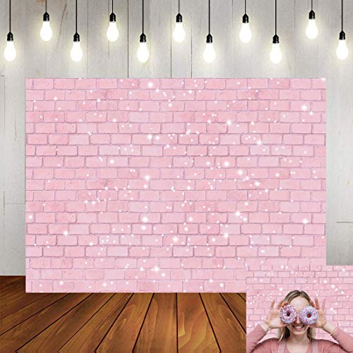 Qian Retro Pink Glitter Brick Wall Photography Backdrop 5x3ft Girl Happy Birthday Party Photo Background Baby Shower Bridal Shower Wedding Newborn Banner Cake Table Decorations Photo Booth Props - Image 1
