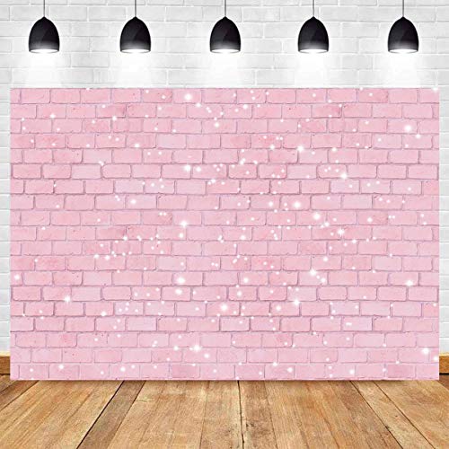 Qian Retro Pink Glitter Brick Wall Photography Backdrop 5x3ft Girl Happy Birthday Party Photo Background Baby Shower Bridal Shower Wedding Newborn Banner Cake Table Decorations Photo Booth Props - Image 3
