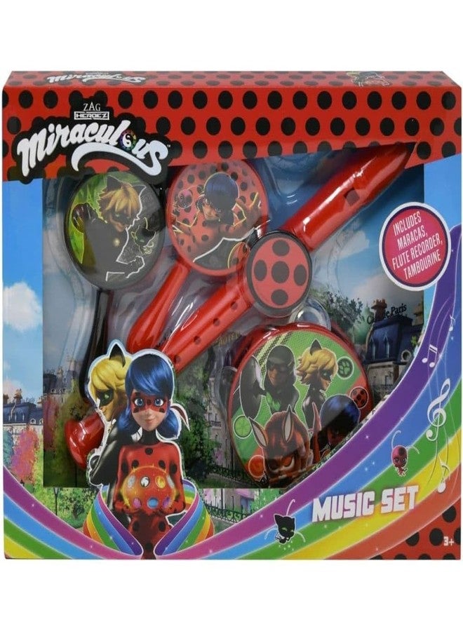 مجموعة أدوات موسيقية أساسية من UPD Miraculous Ladybug - مجموعة أدوات موسيقية للأطفال مع ماراكاس ودف وفلوت لتعلم الموسيقى - آلات إيقاع ممتعة للأطفال من سن 3 سنوات فما فوق