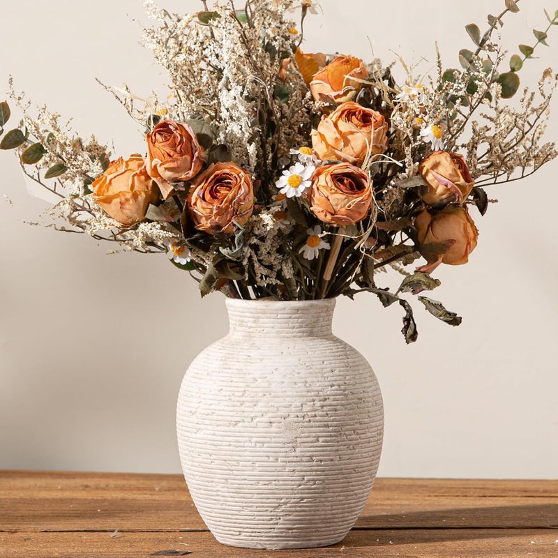 Vanselia Ceramic Flower Vase Home Decor - Small Farmhouse Table Vases Rustic Vintage Living Room Kitchen Bedroom Decorations for House Book Shelf Office Coffee Desk Dining Fireplace (6" Rustic) - Image 1