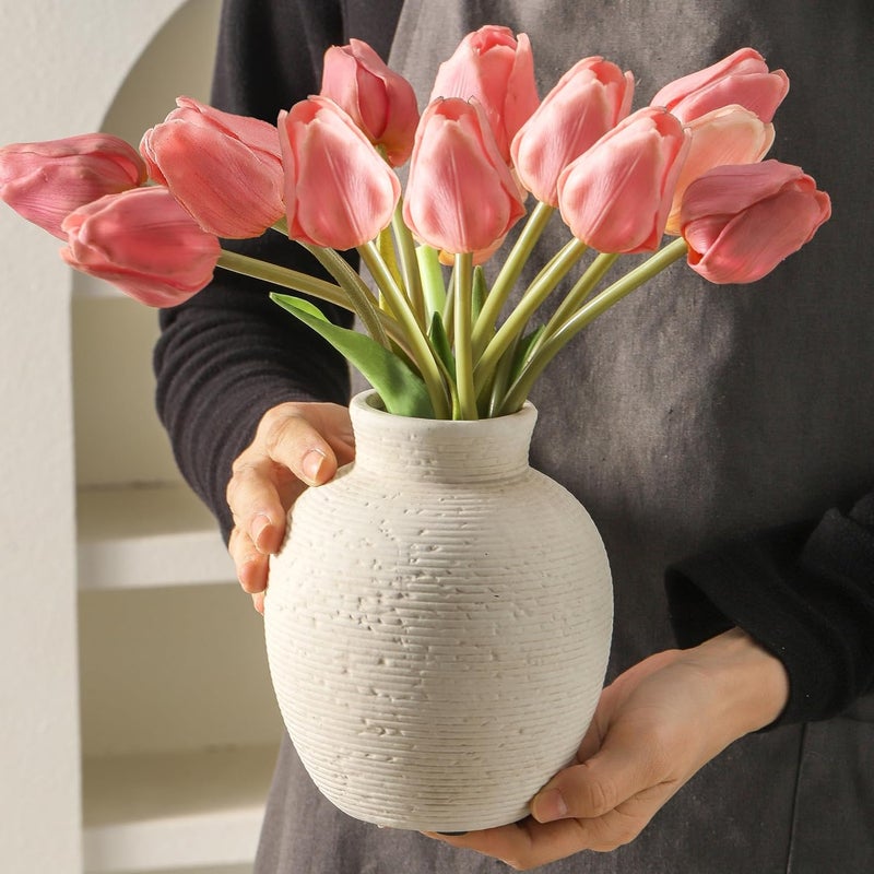 Vanselia Ceramic Flower Vase Home Decor - Small Farmhouse Table Vases Rustic Vintage Living Room Kitchen Bedroom Decorations for House Book Shelf Office Coffee Desk Dining Fireplace (6" Rustic) - Image 3