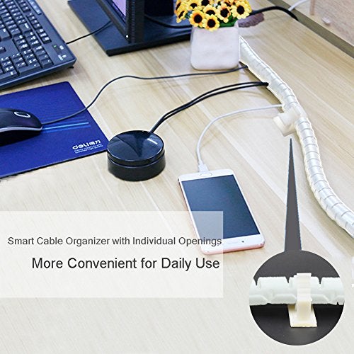 VIWIEU White Cable Wire Cover Cord Management Sleeve Electrical Wire Organizer Holder, VIWIEU Reusable & Expandable Desktop Spiral Tube Wire Hider with Cable Clips for TV Computer Home Entertainment - Image 5