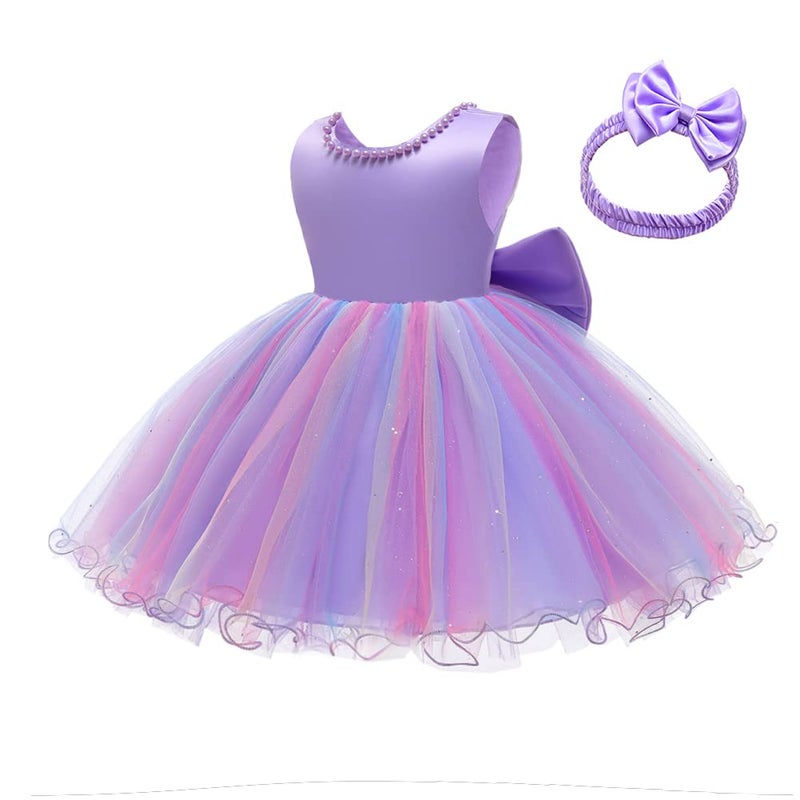 LZH Baby Girl Easter Dress,Toddler Girl Easter Dress for Baby Easter Dress, Ruffle Lace Backless Dress with Headwear Purple - Image 4