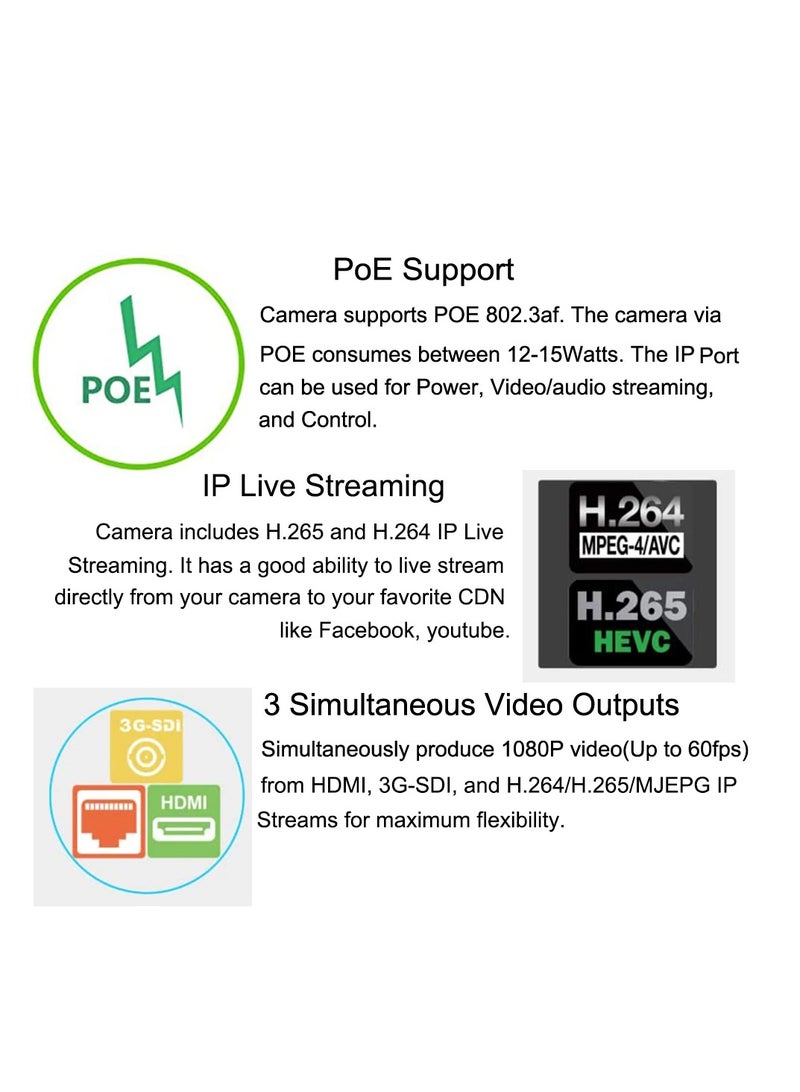 فيل وورلد كاميرا مؤتمرات الفيديو Feelworld POE 20x زووم بصري 1080P 60fps HDMI SDI PTZ مع كاميرا 3G SDI HDMI IP PTZ - Image 5