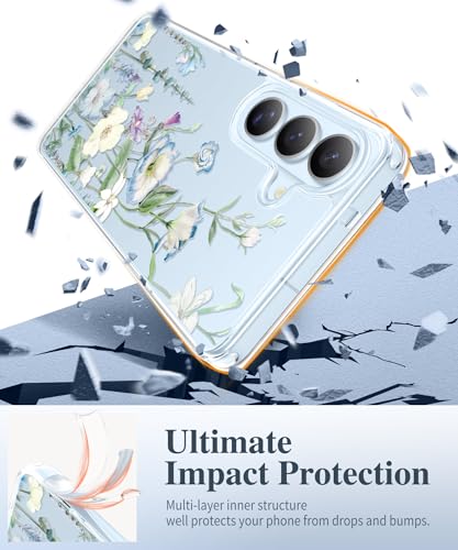 GVIEWIN for Samsung Galaxy S26 Plus Case, Clear Floral Slim Shockproof Protective Women Phone Case, Non-Yellowing, with Screen Protector&Camera Lens Protector for S26 Plus 6.7", Aquilegia/White - Image 4