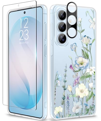 GVIEWIN for Samsung Galaxy S26 Plus Case, Clear Floral Slim Shockproof Protective Women Phone Case, Non-Yellowing, with Screen Protector&Camera Lens Protector for S26 Plus 6.7", Aquilegia/White - Image 1