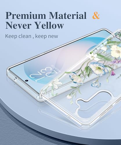 GVIEWIN for Samsung Galaxy S26 Plus Case, Clear Floral Slim Shockproof Protective Women Phone Case, Non-Yellowing, with Screen Protector&Camera Lens Protector for S26 Plus 6.7", Aquilegia/White - Image 3