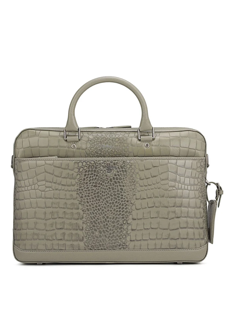 دا ميلانو حقيبة لاب توب جلد طبيعي رمادي من دا ميلانو