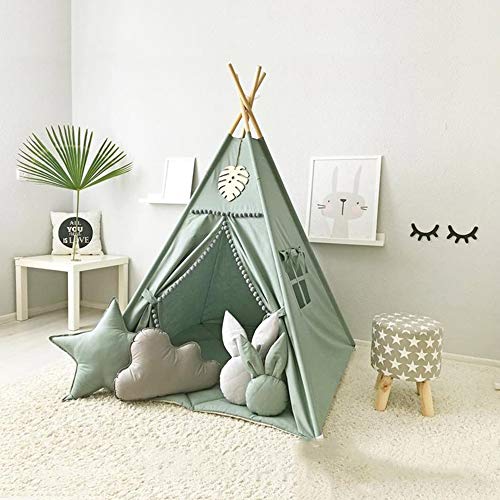 RONGFA Kids Teepee Tent with White Pom Pom  Indoor Play Teepee for Children Boys Portable Play House Jewelry Blue - Image 1