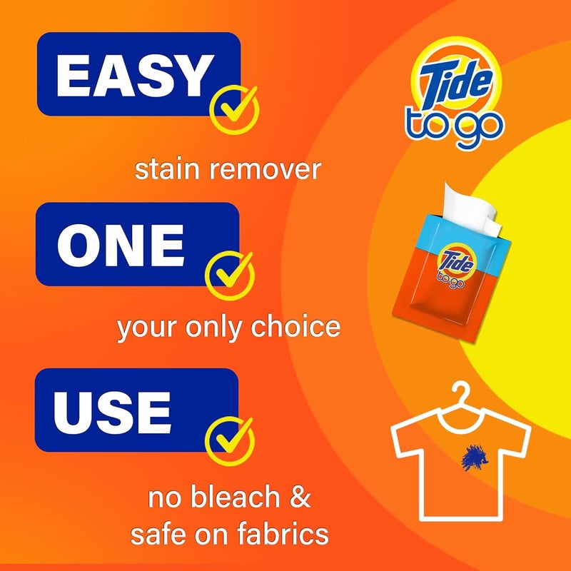 Tide Stain Remover for Clothes, Tide To Go Wipes, Instant Stain Remover for Clothes, Travel & Pocket Size, 20 Count Elegant appearance - Image 4