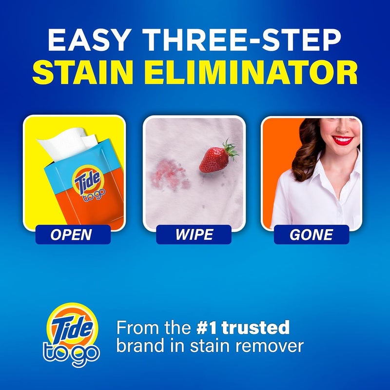 Tide Stain Remover for Clothes, Tide To Go Wipes, Instant Stain Remover for Clothes, Travel & Pocket Size, 20 Count Elegant appearance - Image 5