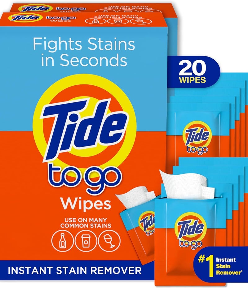 Tide Stain Remover for Clothes, Tide To Go Wipes, Instant Stain Remover for Clothes, Travel & Pocket Size, 20 Count Elegant appearance - Image 1