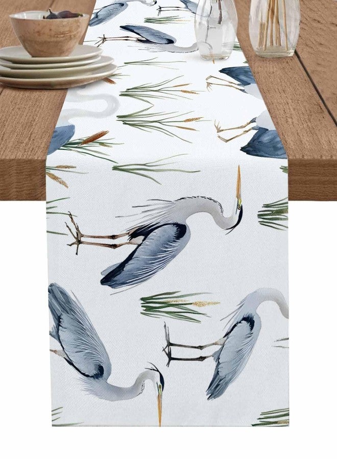 Litter Star Sea Bird Seabird Heron on White Table Runner Dresser Scarf, Long-beaked Heron Decorative Table Runners for Home Kitchen Dinning Room Banquet Holiday Party 13x70in - Image 1