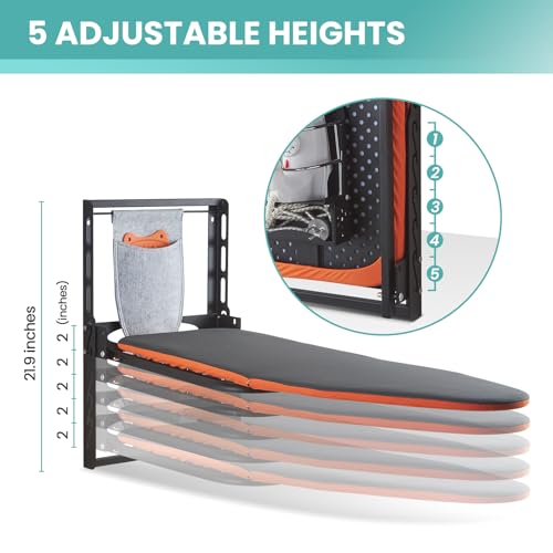 Seiritex Wall Mounted Ironing Board with Iron Holder, 36x13 Compact Mount Foldable Ironing Board for Small Spaces, Space Saving with Cotton Fabric Cover and Silicone Iron Rest - Image 4