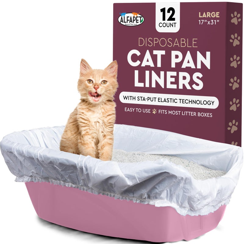 Alfapet Cat Litter Box Liners Large 12 Count - Tear-Resistant Cat Litter Bags - Waterproof Kitty Litter Liners - Fits Litterbox Pan Sizes Medium and Large, 31" x 17", 20 lb Capacity - Image 1