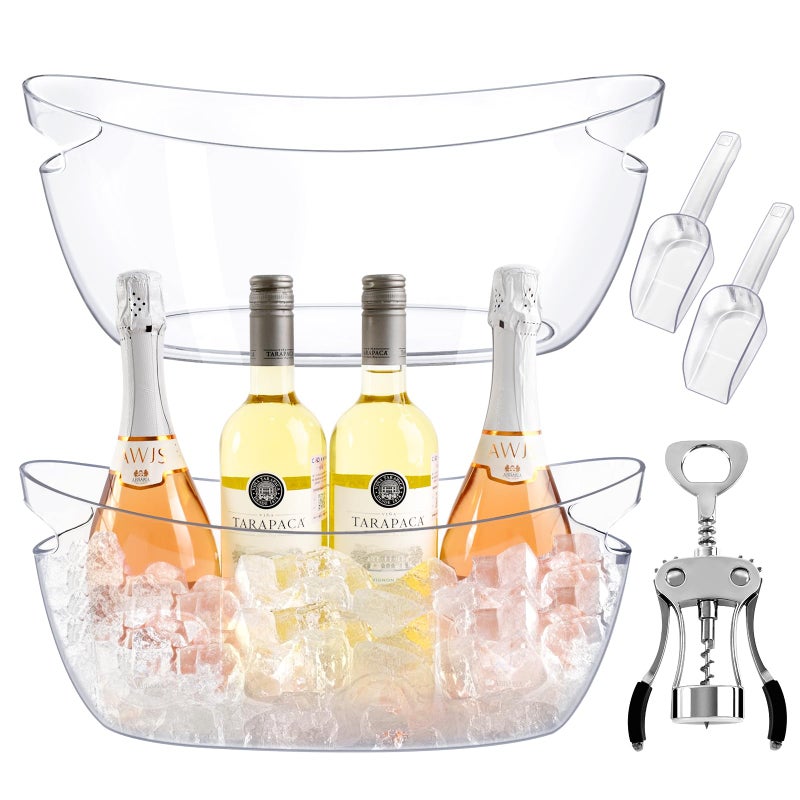 Blaithom Ice Buckets for Parties 2 Packs,Ice Bucket with Scoops&Metal Wine Bottle Opener,Clear Acrylic Ice Champagne Buckets Tub for Parties,Mimosa Bar Supplies,Beer,Beverage&Drinks 5.5L (16.53 x 7.3 x 6.8in) - Image 1