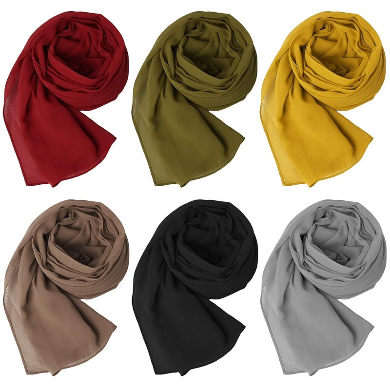 klarako 6 Pcs Soft Chiffon Scarf Shawl Long Scarf Wrap for Evening Dresses, Chiffon Hijab Scarves Headwrap for Women(Set 01) - Image 1