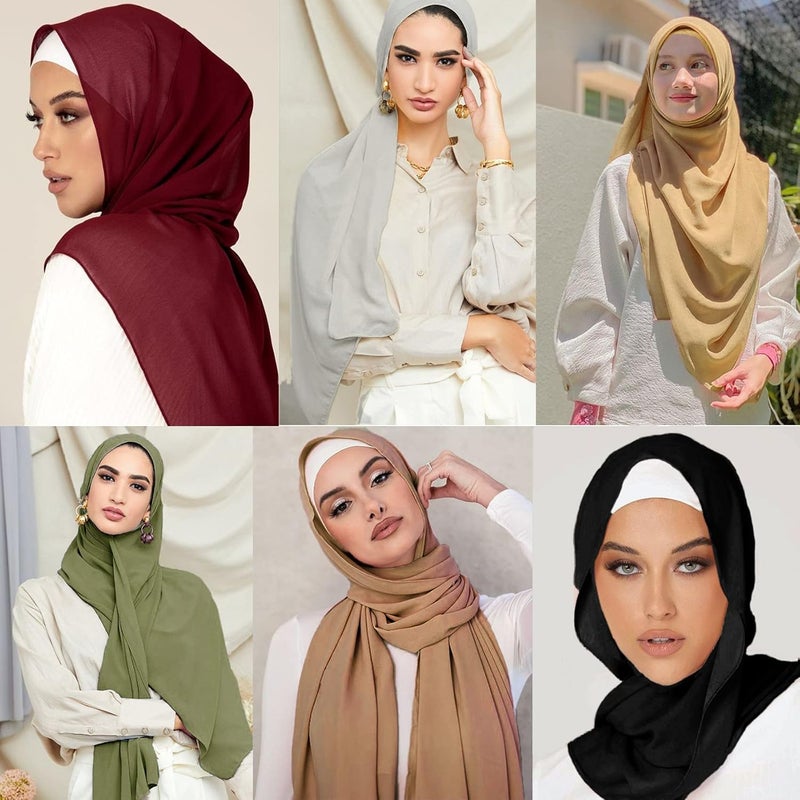 klarako 6 Pcs Soft Chiffon Scarf Shawl Long Scarf Wrap for Evening Dresses, Chiffon Hijab Scarves Headwrap for Women(Set 01) - Image 4