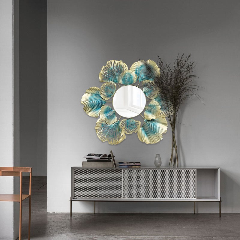 Nordic-Style Light Luxury Wall Decoration Golden Apricot Leaf Flower Mirror Wall Hanging Wall Hanging Iron Hallway Decorative Mirror - Image 3