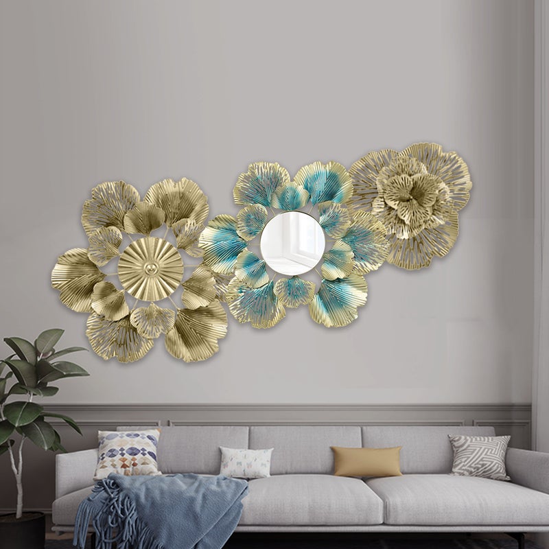 Nordic-Style Light Luxury Wall Decoration Golden Apricot Leaf Flower Mirror Wall Hanging Wall Hanging Iron Hallway Decorative Mirror - Image 2