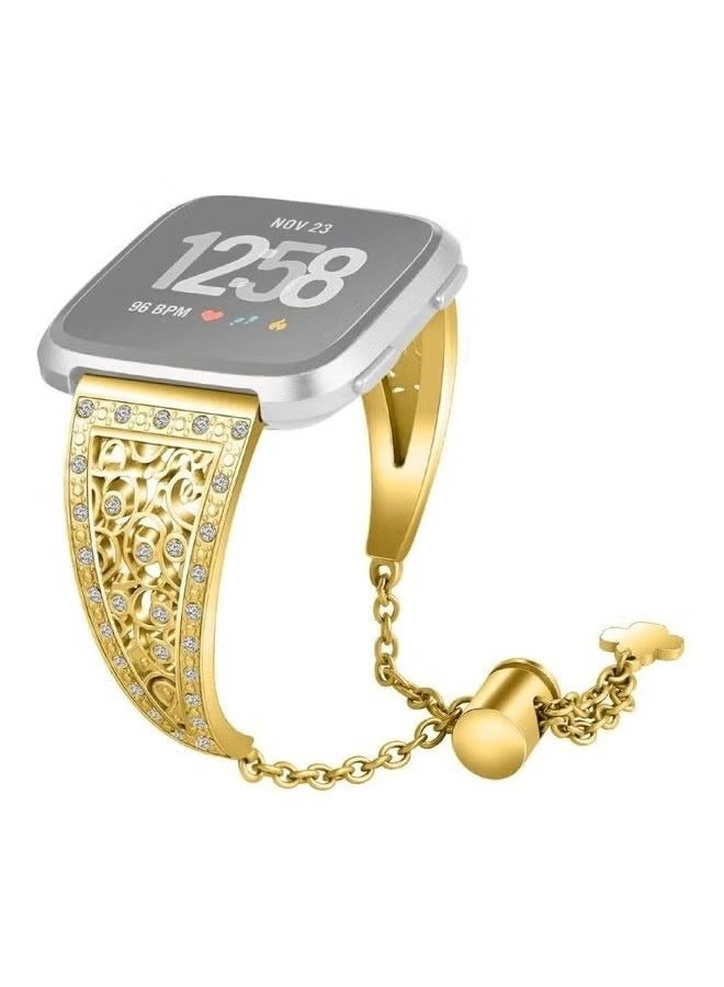 Flower Shape Metal Diamond-studded Chain Wristband Watchband Gold - Image 1